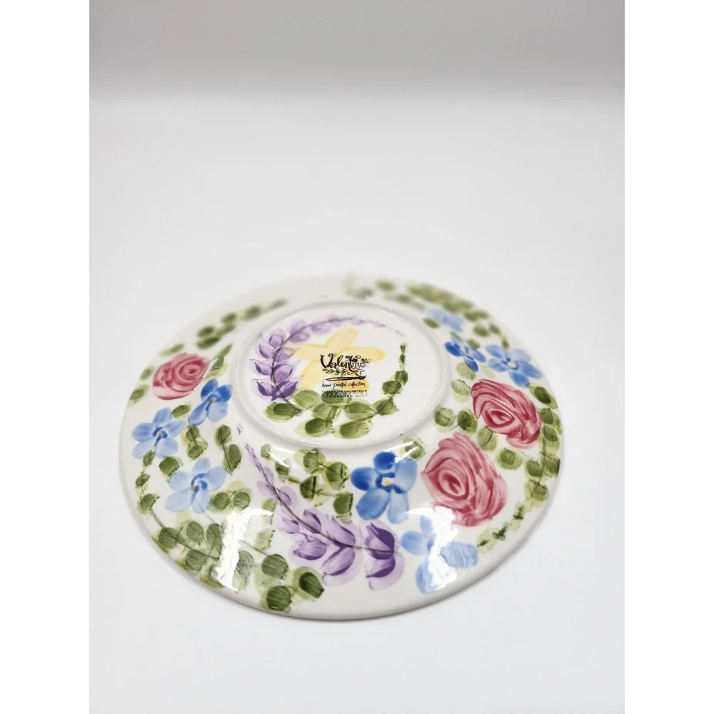 Tabletops Unlimited Valentino Hand Painted Floral Ceramic Plate Pink Rose Yellow
